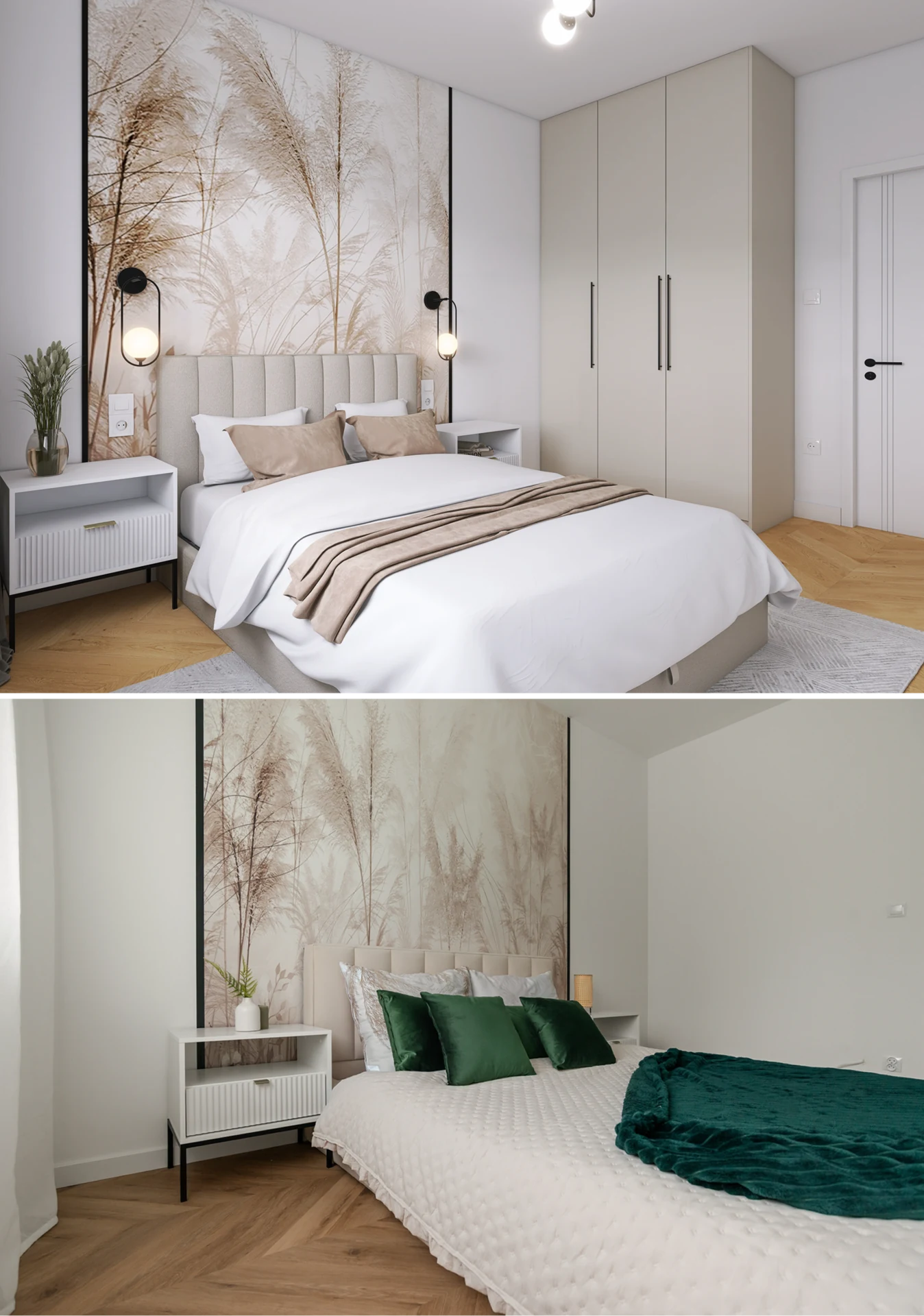 From visualisation to completion — Visualisation and completed interior — comparison 1