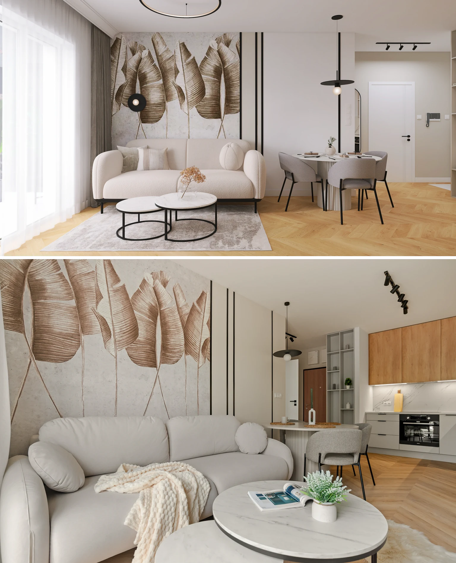 From visualisation to completion — Visualisation and completed interior — comparison 3