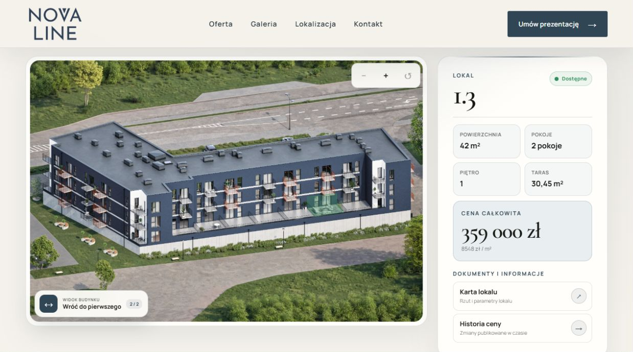 NOVA LINE — interaktywna makieta z wybranym mieszkaniem